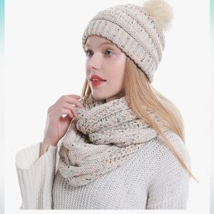🆕 Double Couple Winter Scarf and Hat Set for Women Thick Cable Knitted